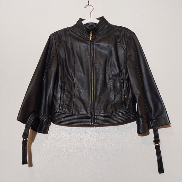 Vintage Arden B Leather Moto Cropped Jacket - Good Condition - Large - Picture 4 of 9